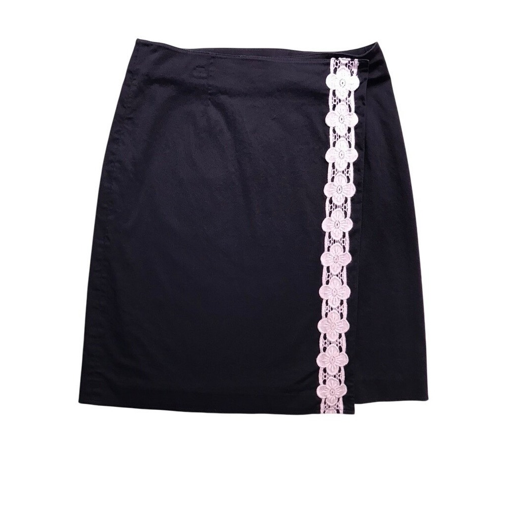 Grace Elements Pencil Skirt Womens 6 Black Floral Lace Trim Stretch‎ Preppy